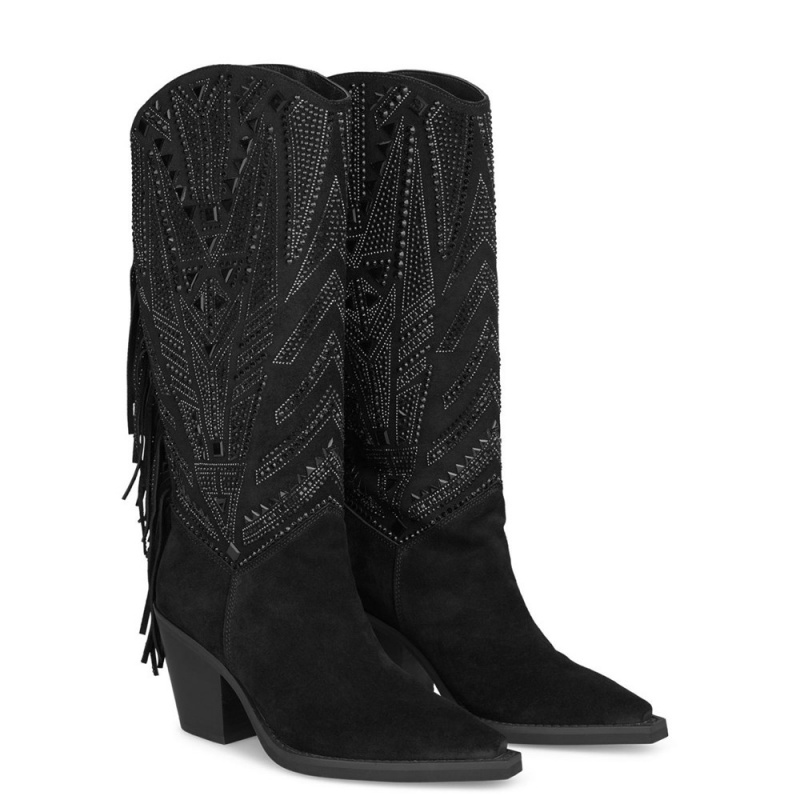 Bottes à Talons Alma En Pena Boot With Rear Fringes Noir Femme | DDX-68178633